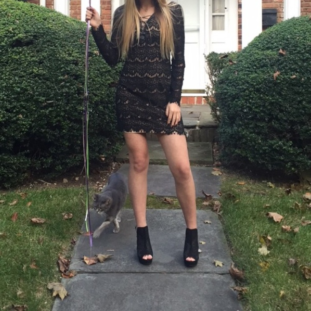 Black lace long sleeve dress